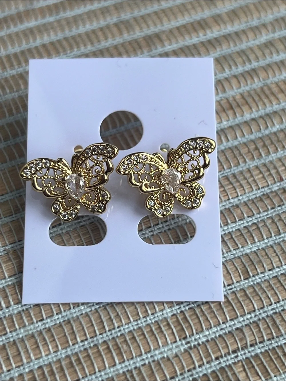 ⭐️-Gold Butterfly Crystal Stud Earrings